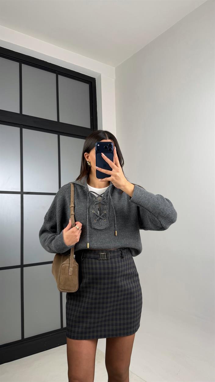 Antrasit Pötikare Desenli Kemerli Etek GAUS-00902