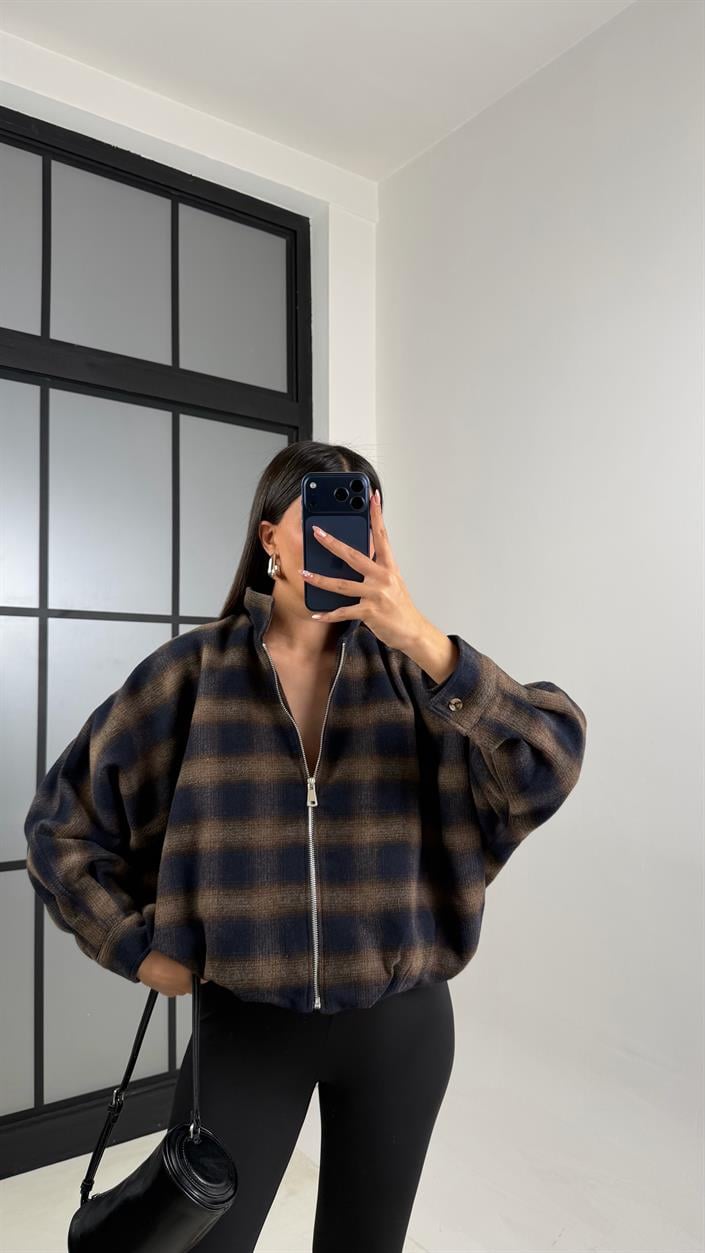 Kahve Ekoseli Astarlı Bomber Ceket GAUS-00810