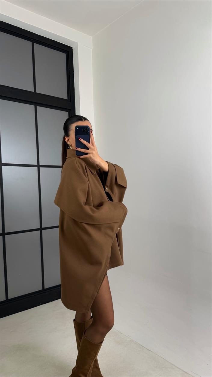 Kahve Yarasa Kol Fermuarlı Panço GAUS-00766