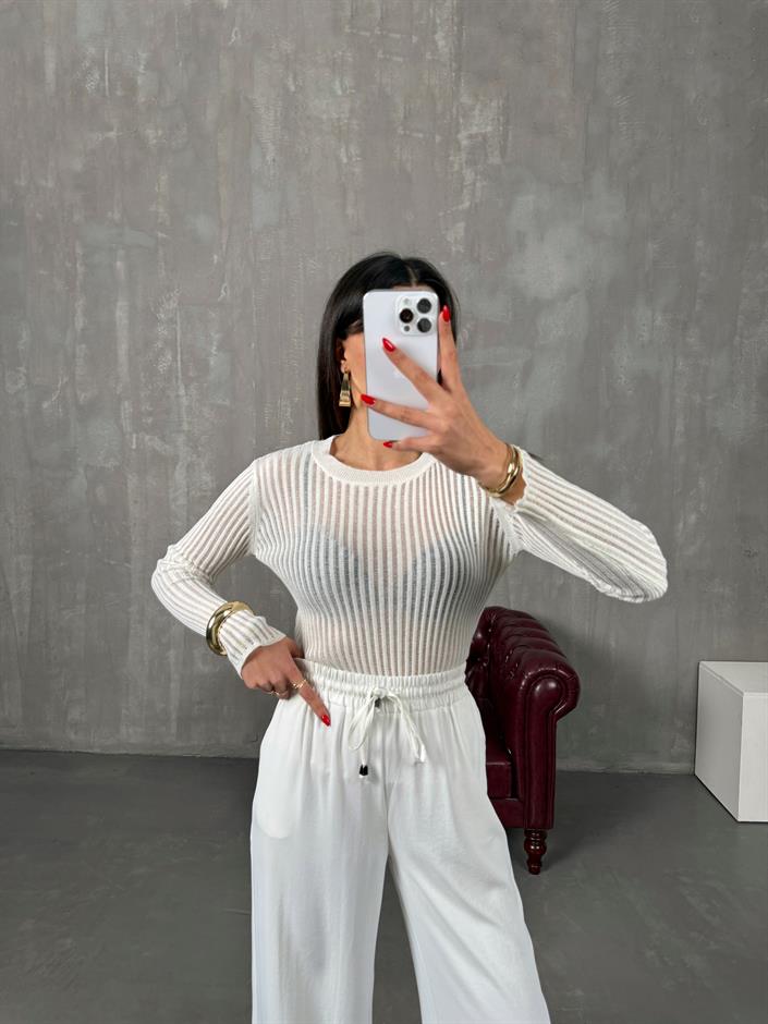 Glov Beyaz Transparan Fitilli Bluz