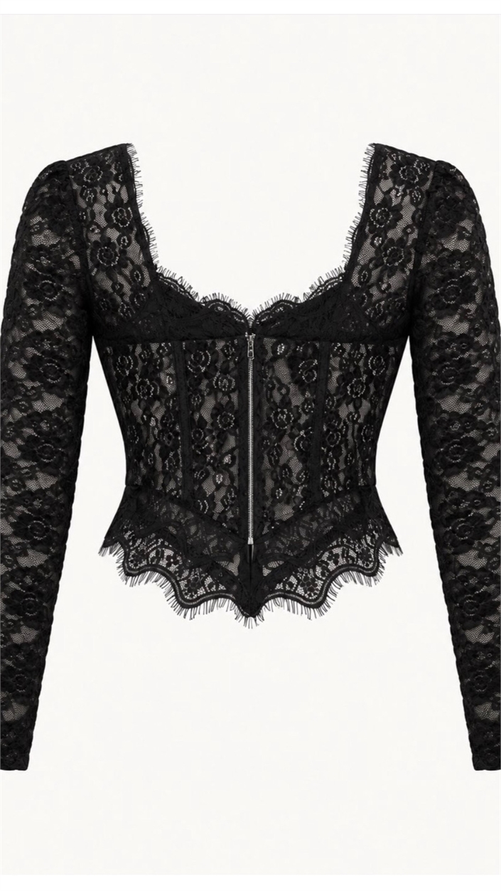 Siyah Dantel Detaylı Premium Korse Bluz GAUS-02281