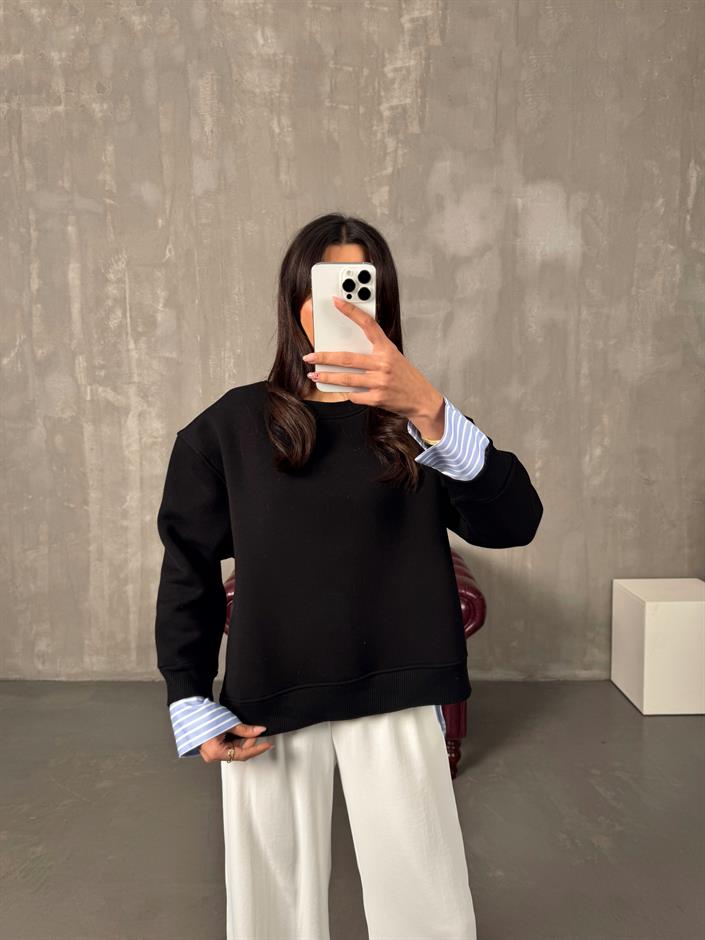 Jona Siyah Gömlek Detaylı Sweat