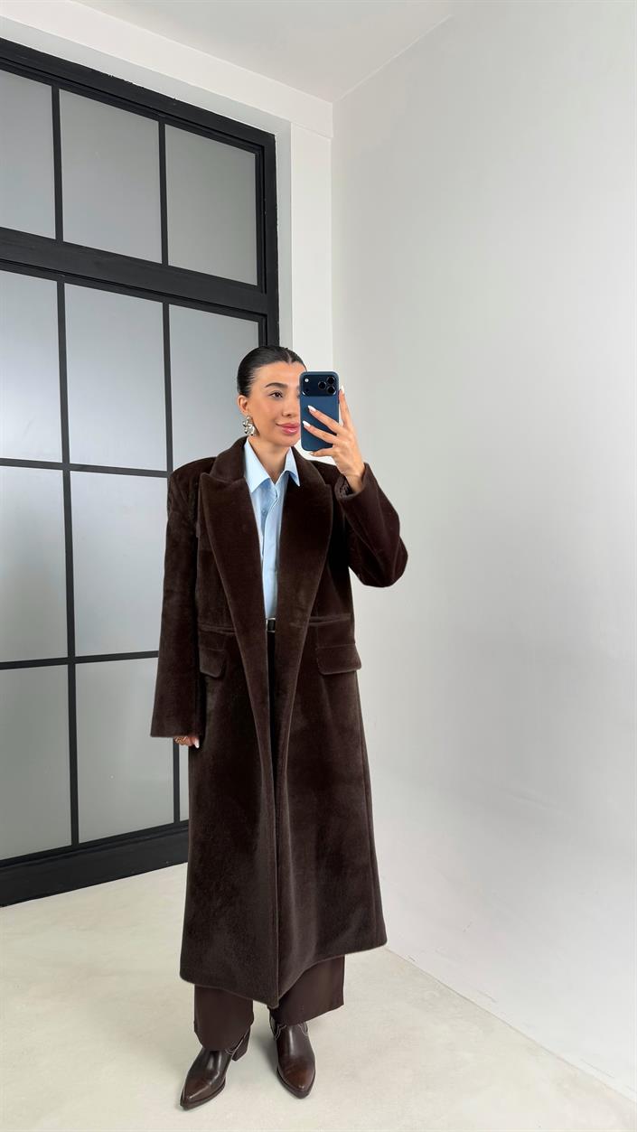 Acı Kahve Astarlı Vatkalı Premium Kürk Kaban GAUS-00582