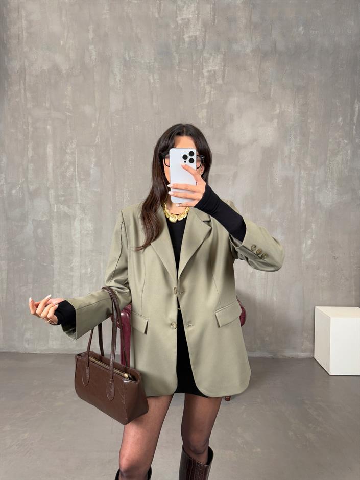Lenora Haki Astarlı Blazer Ceket
