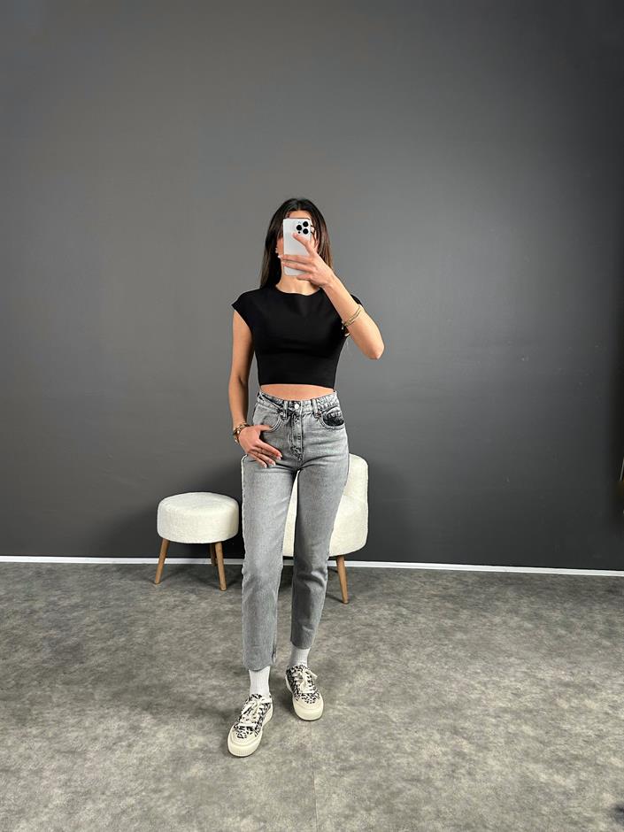 ZR Açık Füme Kesik Paça High Waist Jean