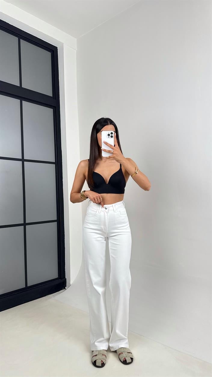 Beyaz Cepli Basic Denim Pantolon Gaus00603