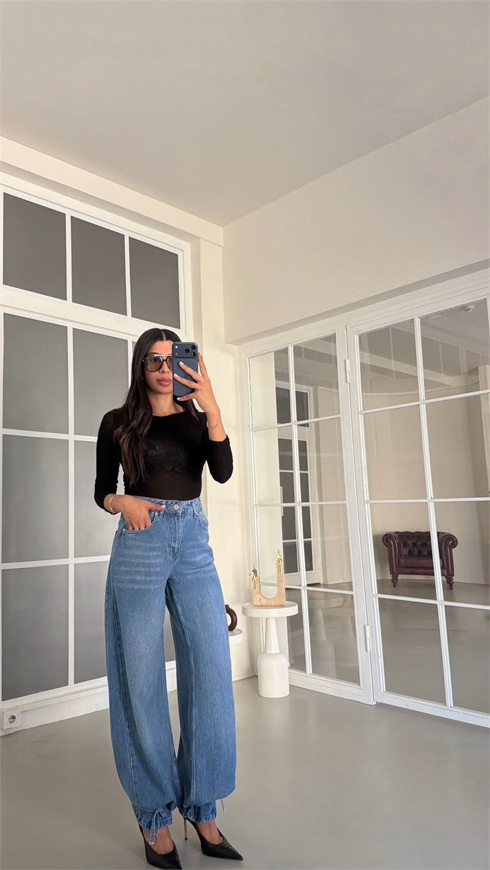 Mavi Ayarlanabilir Paçalı Tencel Denim Jean GAUS-02007