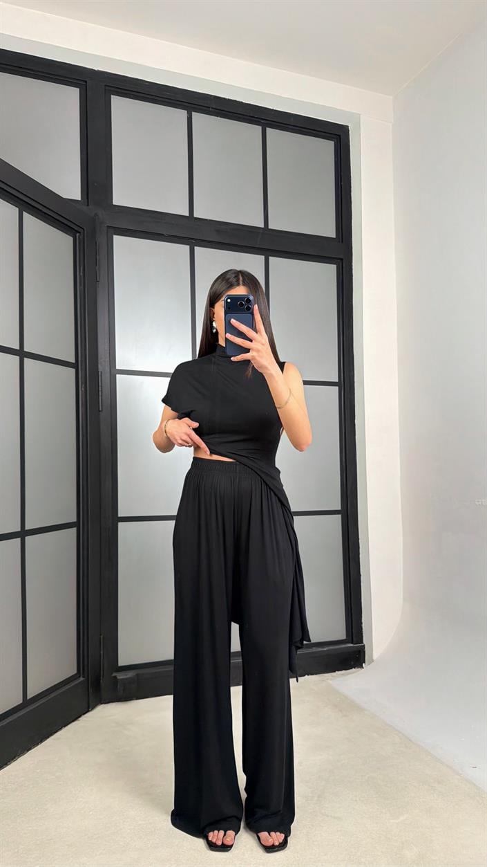 Siyah ZR Model Beli Lastikli Kaşmir Dokulu Pantolon GAUS-01356 GAUS-01355