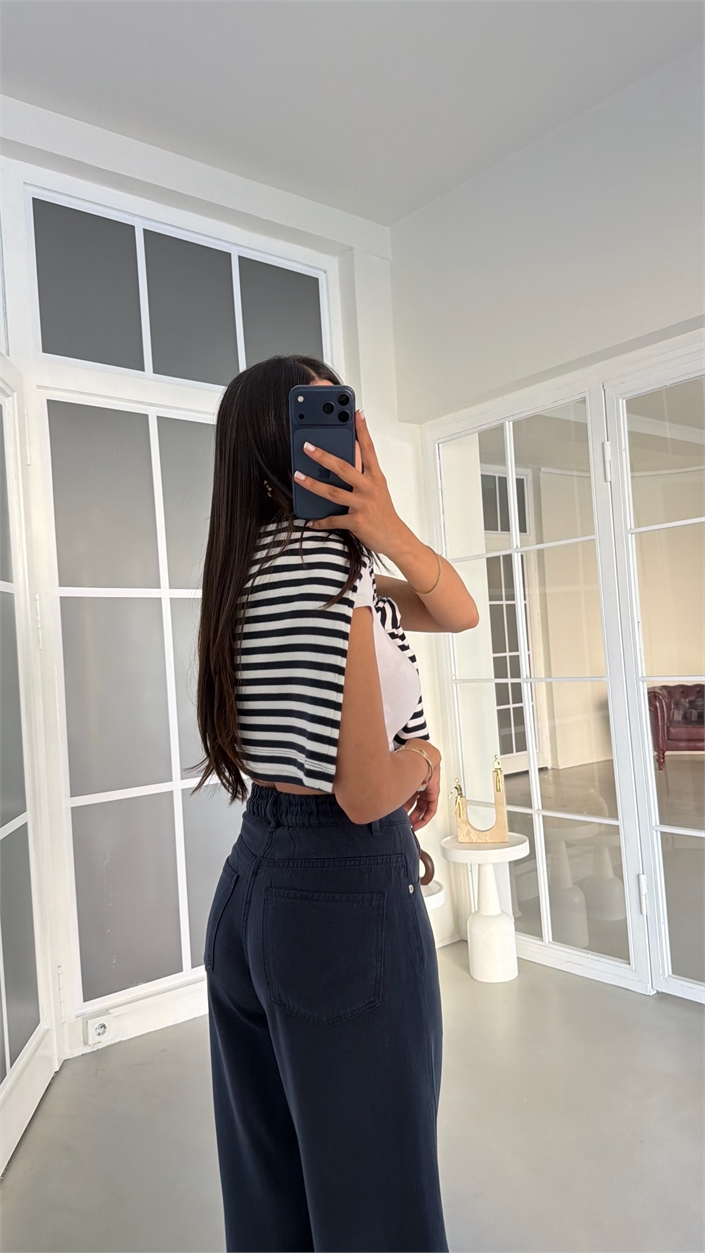 Lacivert Beli Lastikli Geniş Paça Jean GAUS-01876 GAUS-02035