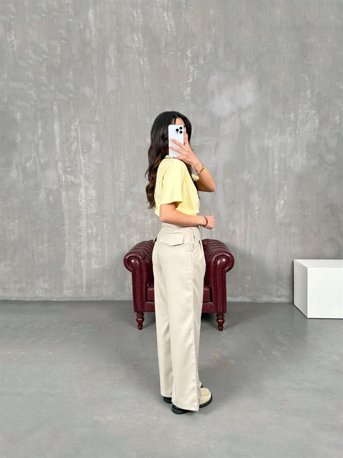 Rigal Taş Ön Düğme Detaylı Kumaş Pantolon