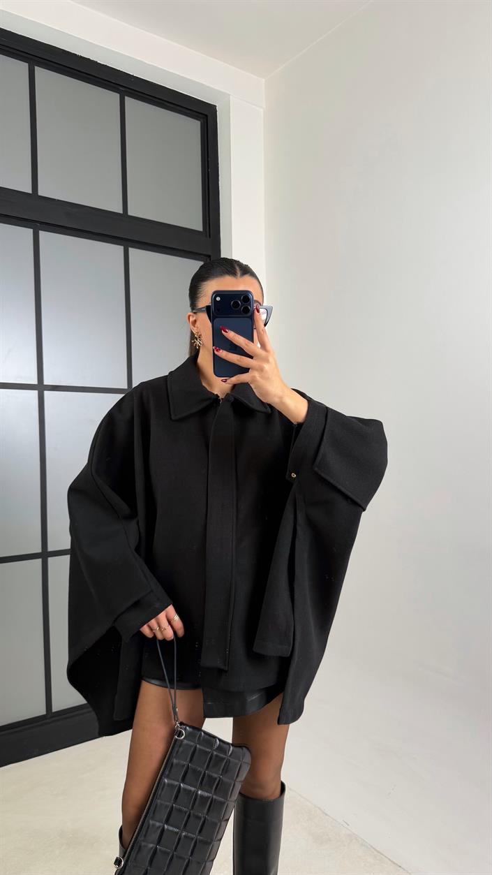 Siyah Yarasa Kol Fermuarlı Panço GAUS-00766