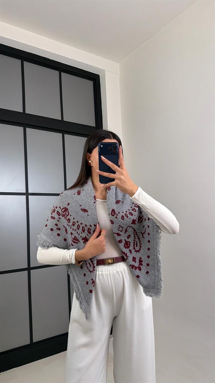 Bordo Desenli Muadil Triko Şal GAUS-00907
