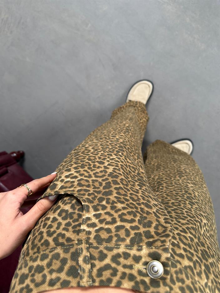 Leopar Desenli Gabardin Pantolon