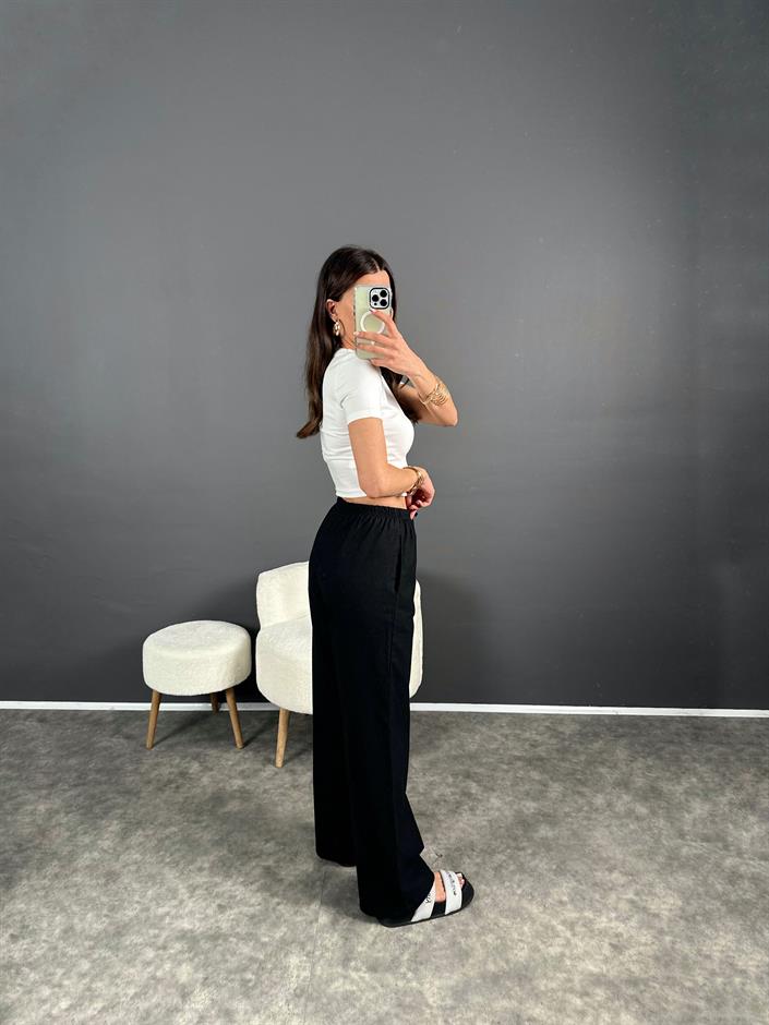 Nia Siyah Keten Beli Lastikli Pantolon