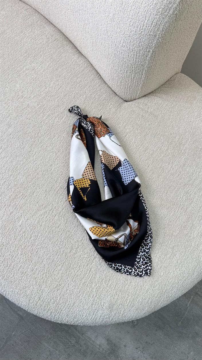 Siyah Puantiyeli Çanta Desenli Fular GAUS-00335