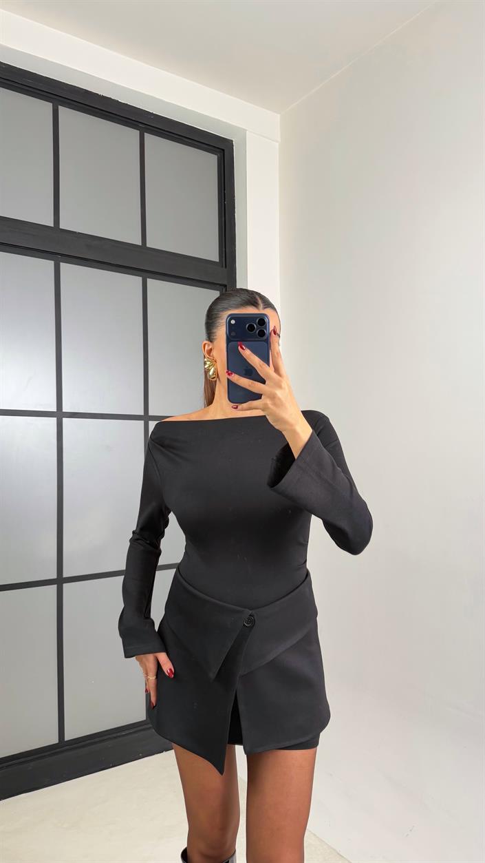 Siyah Mini Elbise Etekli İkili Takım GAUS-00717