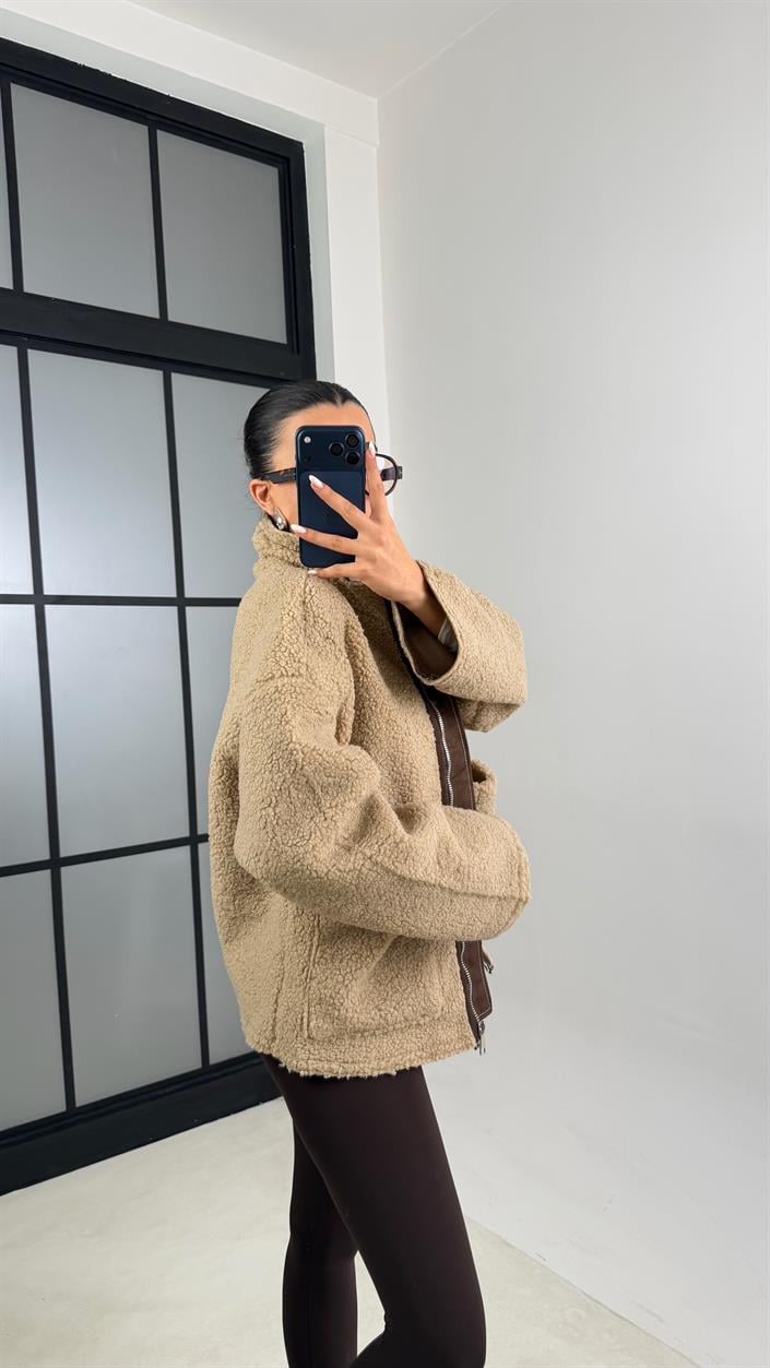 Camel Cepli Fermuarlı Peluş Mont GAUS-00602