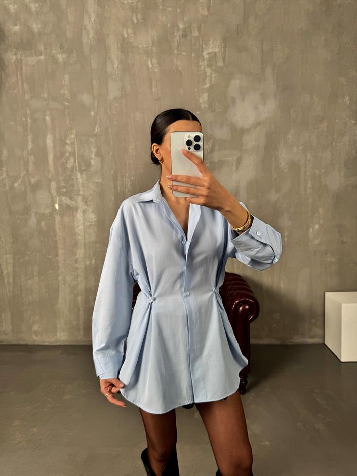 Athen Mavi ZR Model Oversize Tasarım Gömlek