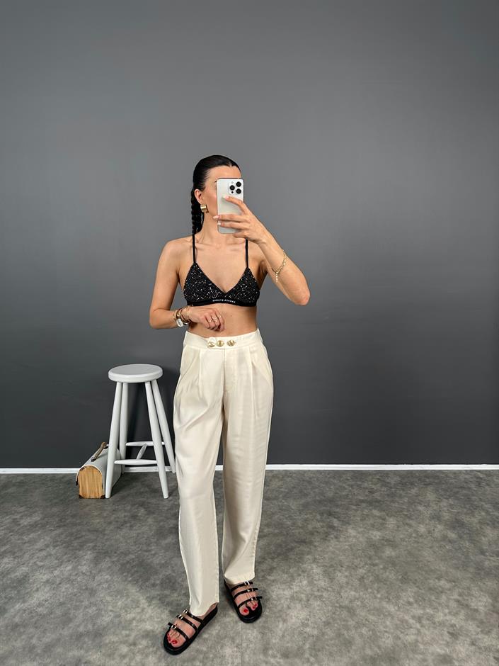 Fortuo Ekru Gold Düğmeli Premium Pantolon 