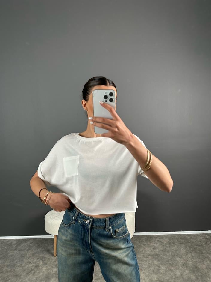 Beyaz Cepli Tshirt 