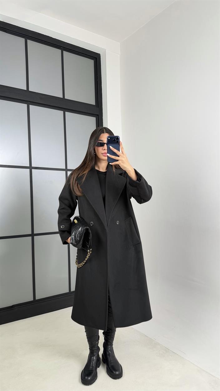 Siyah MD Muadil Astarlı Kaşe Kaban GAUS-00613