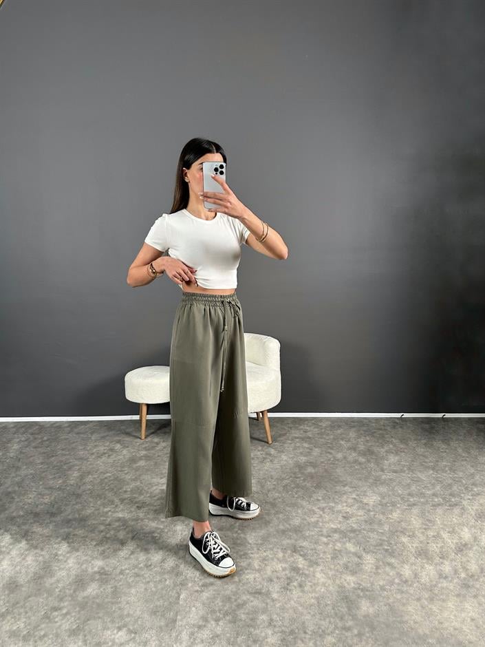 Premium Haki Tensel Bilekte Bol Paça Pantolon