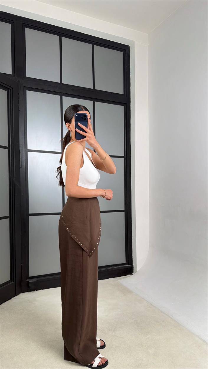 Kahve Bandana Detaylı Tencel Pantolon GAUS-01424