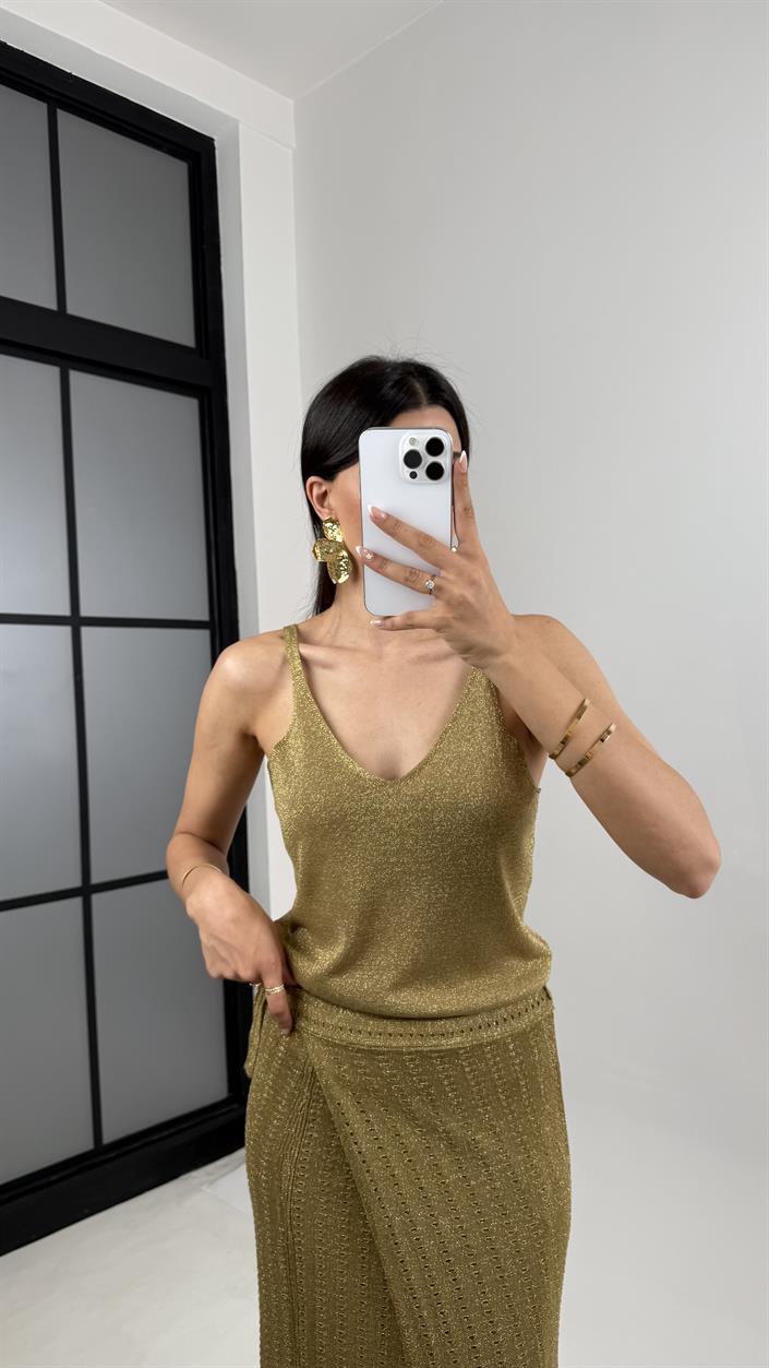 Gold Simli Askılı Triko Atlet Gaus00565