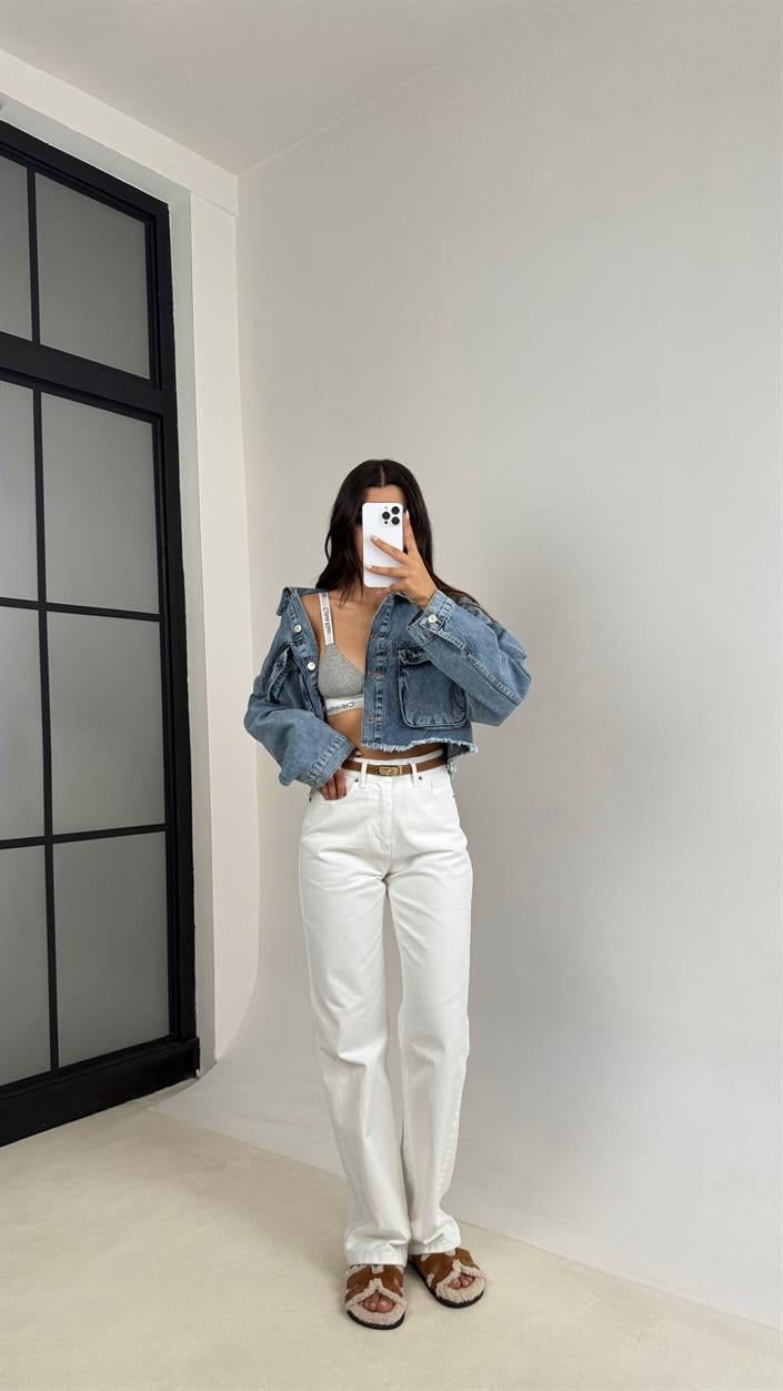 Beyaz ZR Model Straight Jean GAUS-0079