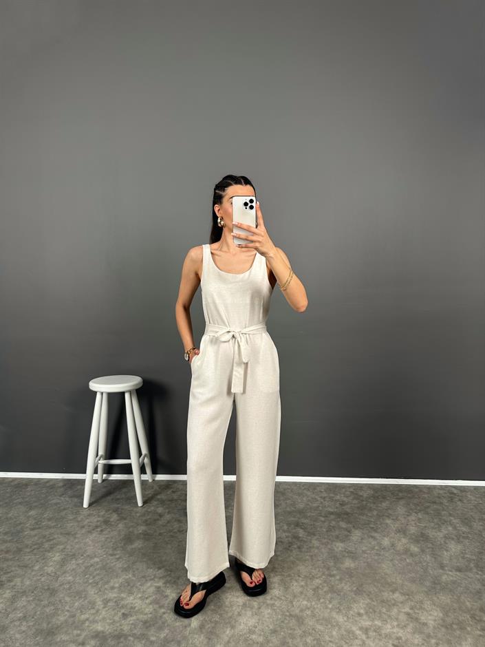 Korel Taş Keten Kemerli Tulum 