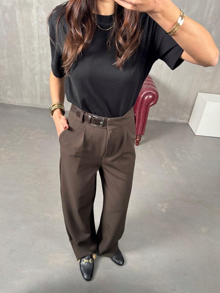 Mocha Acı Kahve Kemer Detaylı Palazzo Pantolon