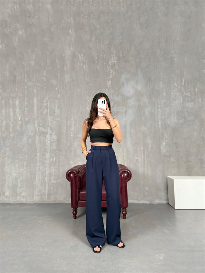Lacivert Palazzo Kumaş Pantolon Gaus00140