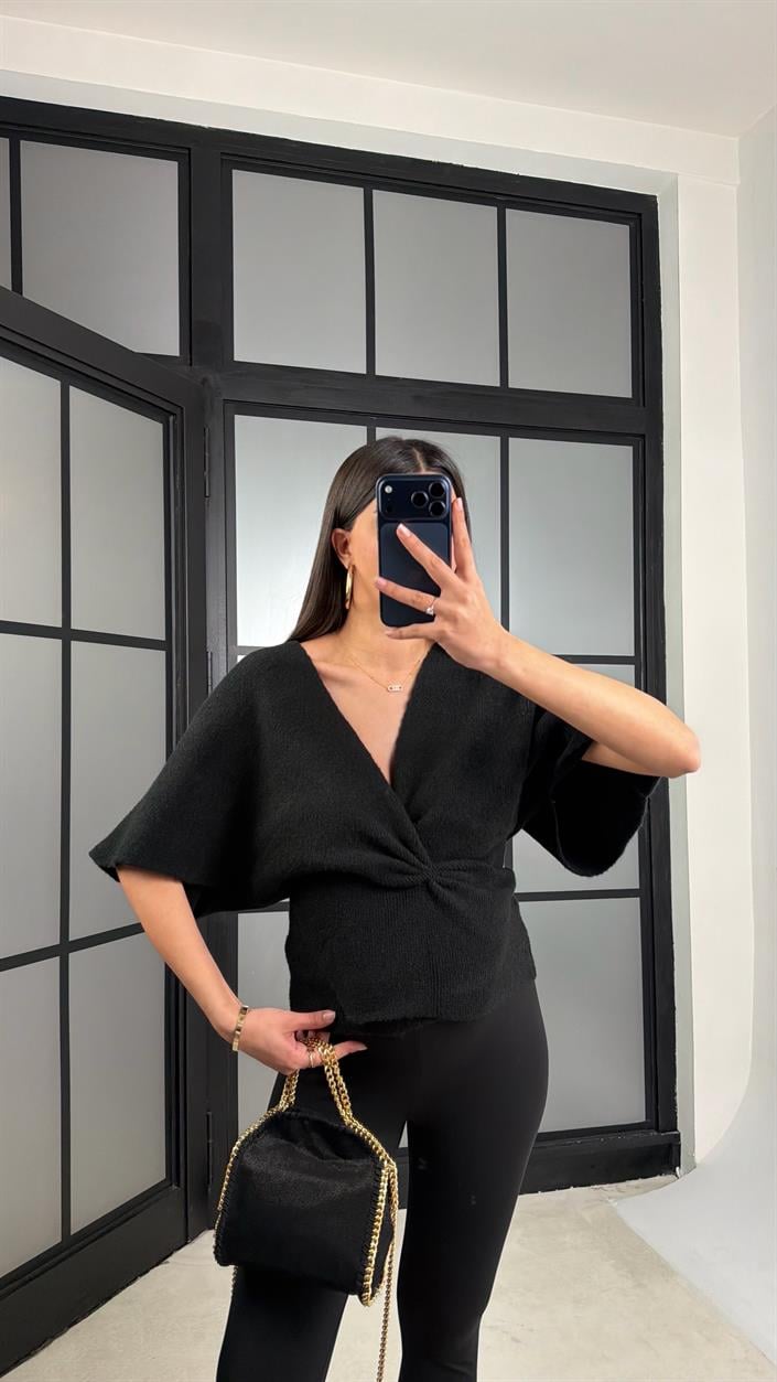 Siyah Belden Oturtmalı ZR Muadil Triko Kazak GAUS-01178