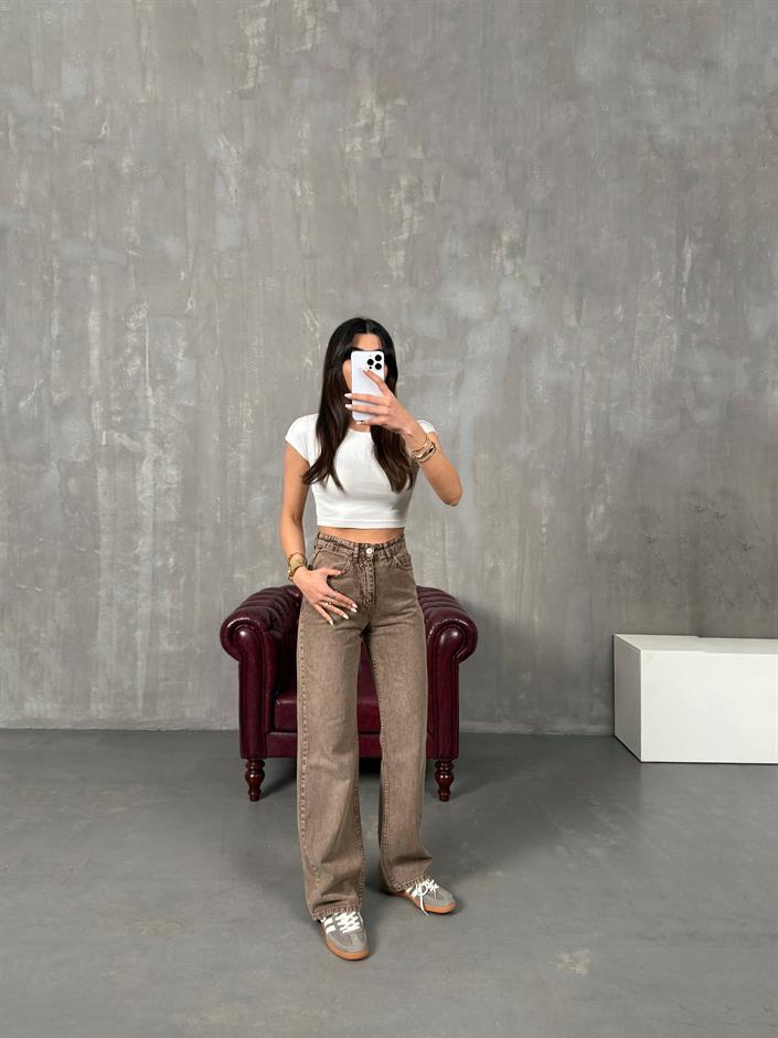 Ricco Yıkamalı Vizon Wide Leg Jean