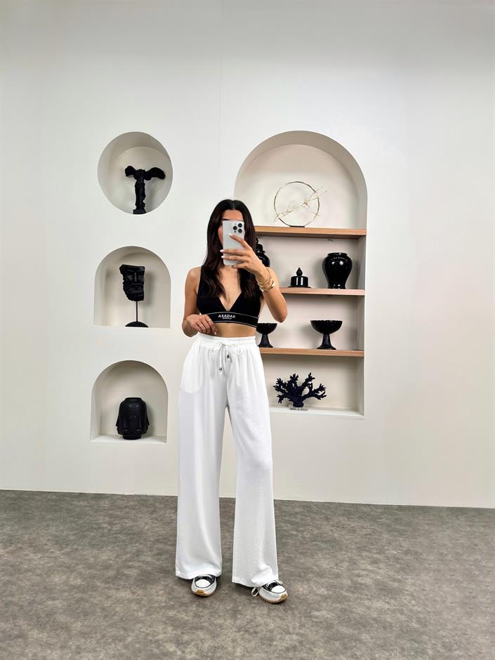 Pupa Beyaz Beli Lastikli Ayrobin Pantolon