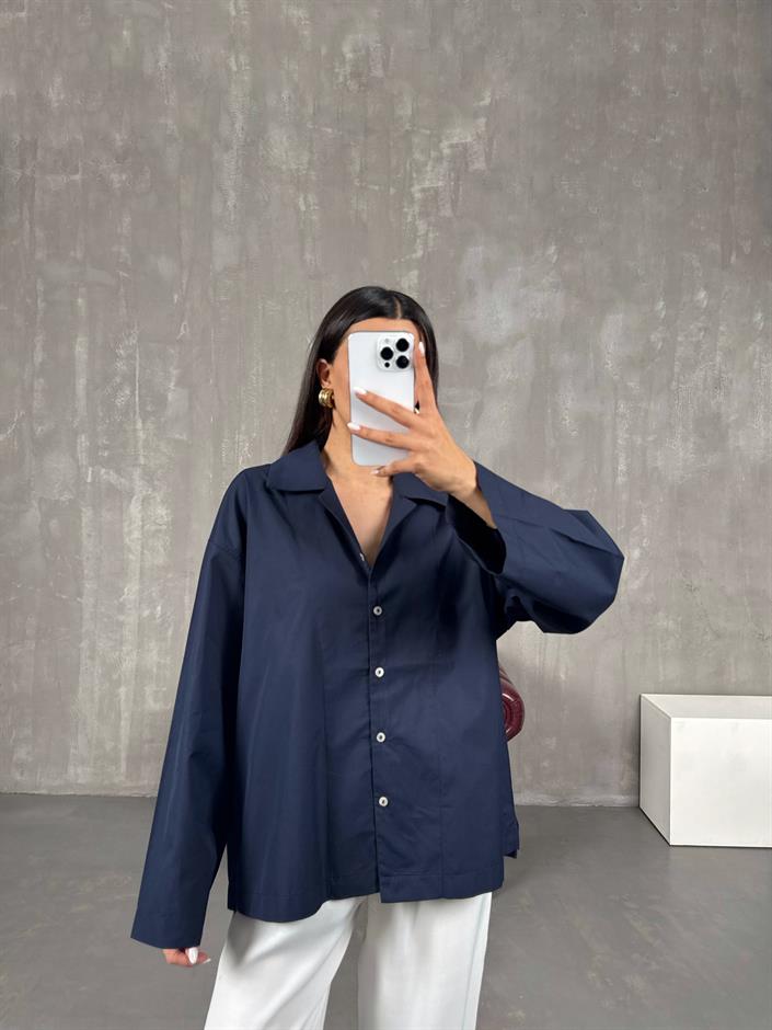 Lacivert Poplin Oversize Gömlek Gaus00066
