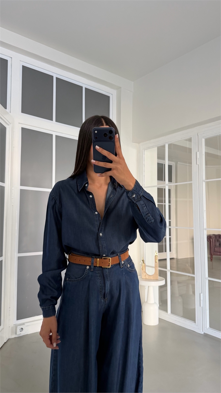 Koyu Mavi Gömlek Pantolon İkili Tencel Takım GAUS-02112