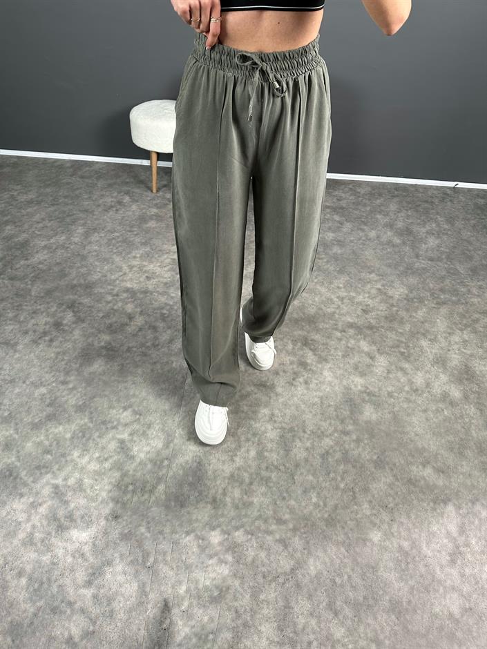 MD Haki Tensel Dokulu Beli Lastikli Pantolon