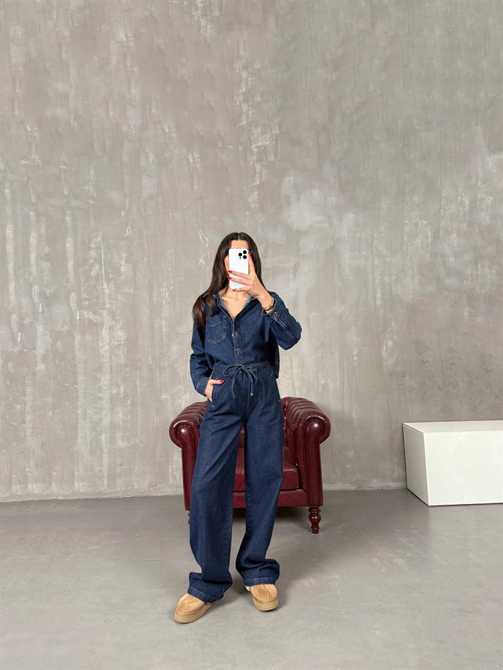 Ravita Koyu Mavi Düğmeli Tasarım Premium Denim Takım