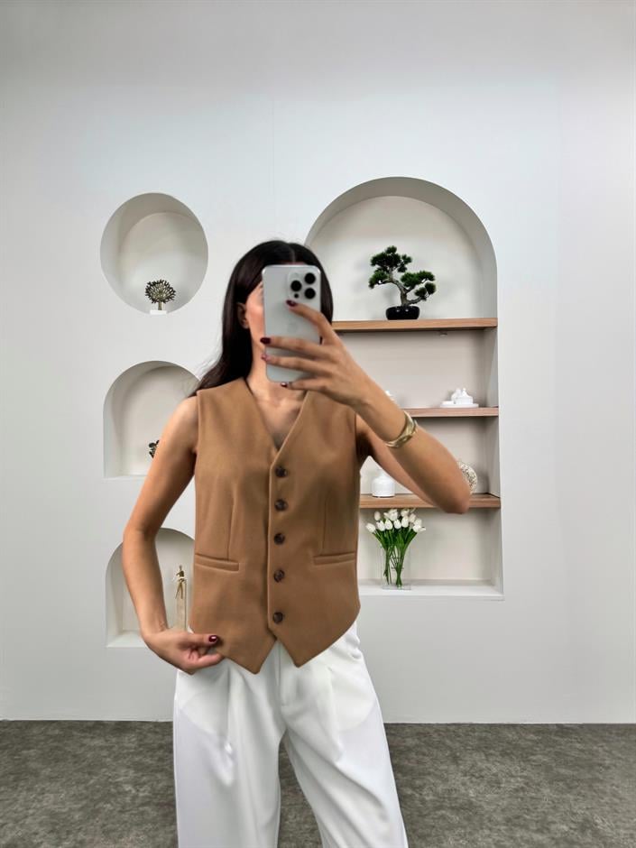 Velas Camel Kaşe Yelek