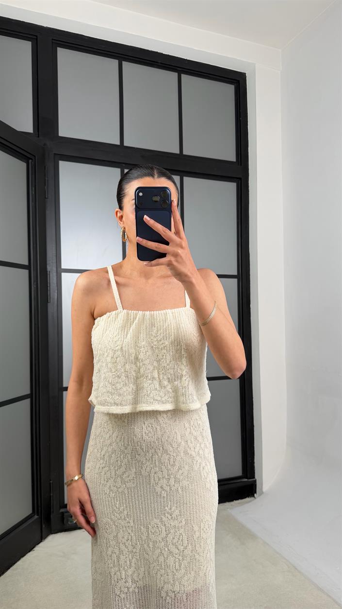 Taş Askılı Nakışlı Beli Lastikli Triko Elbise GAUS-01398