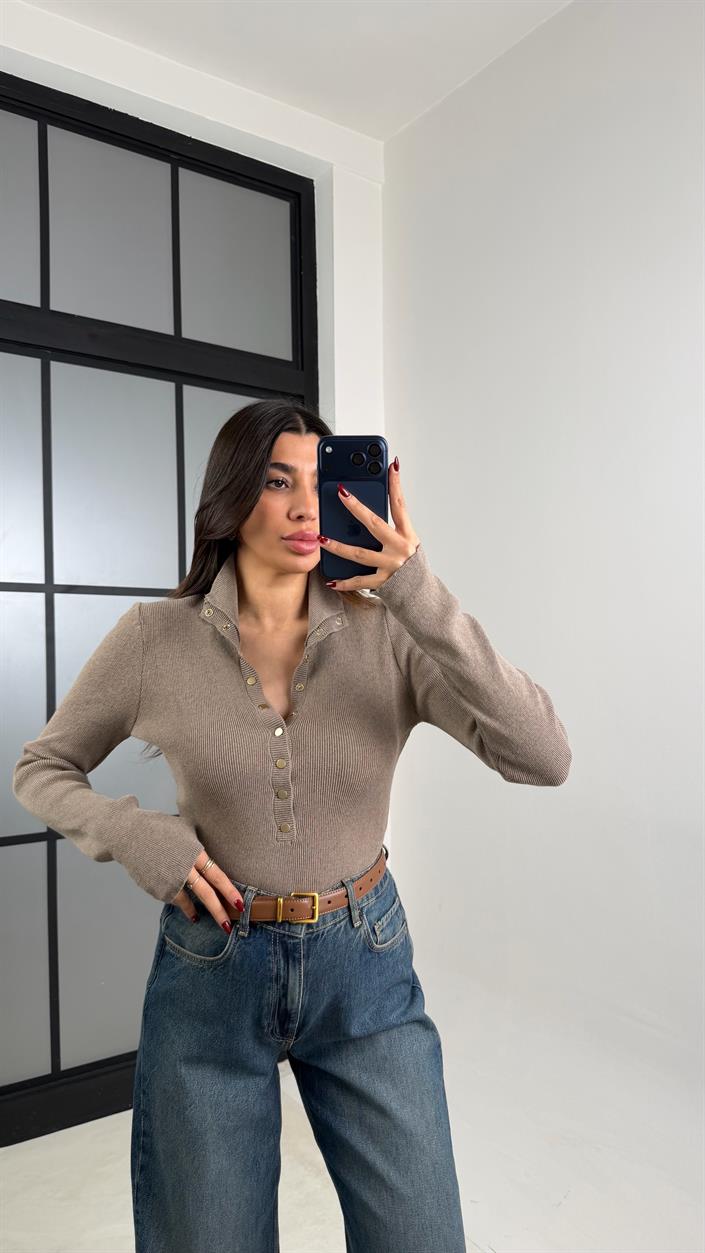 Vizon Çıtçıt Düğmeli Triko Kazak GAUS-00780