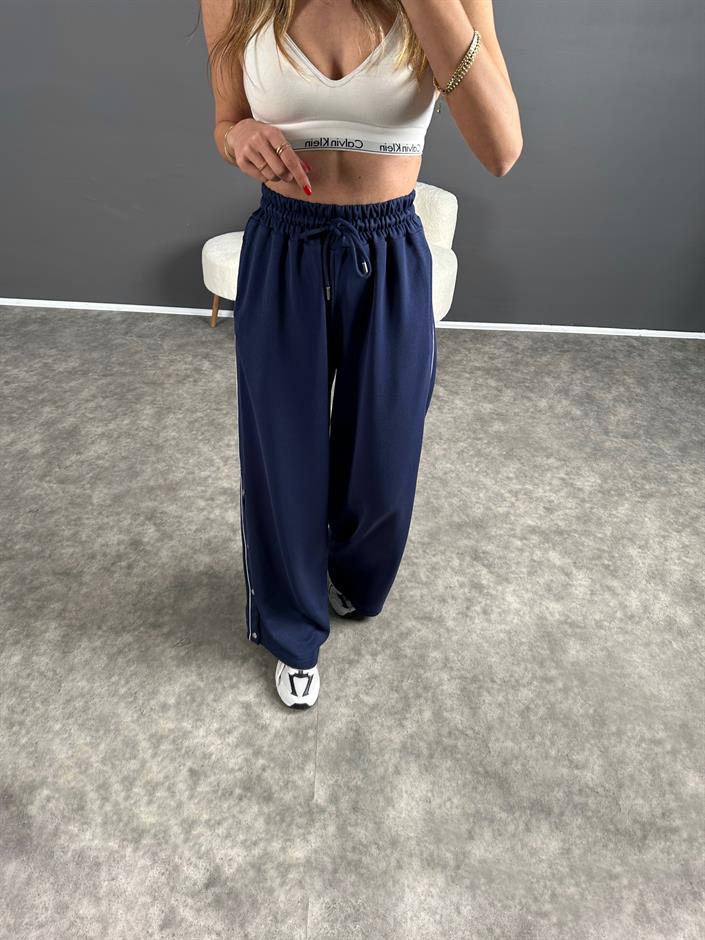 Lacivert Şeritli Çıtçıt Düğmeli Eşofman Altı