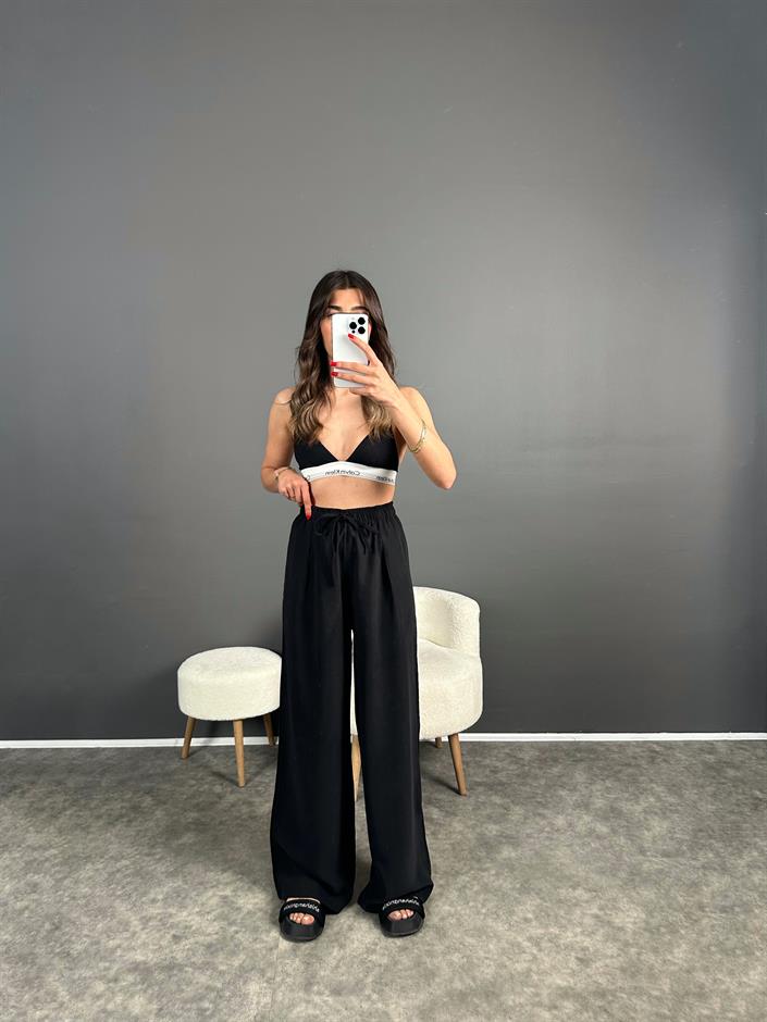 Raisa Siyah Basic Beli Lastikli Pantolon