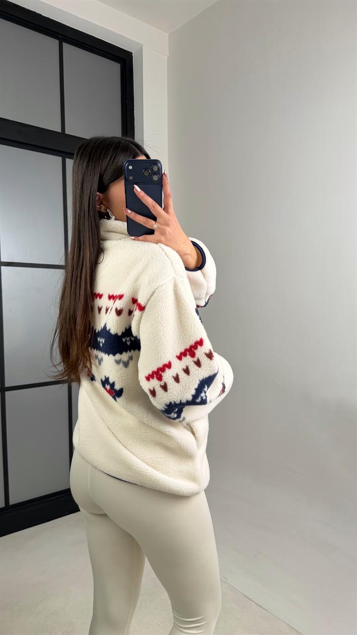 Lacivert Fermuarlı Desenli Polar Sweatshirt GAUS-00723 GAUS-01101