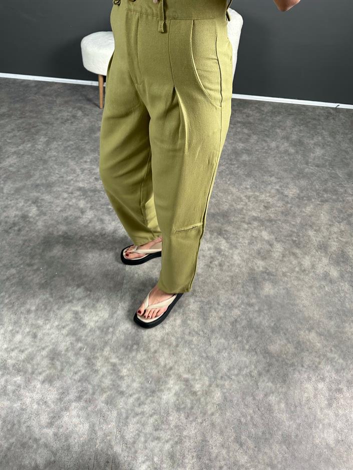 Lovas Yağ Yeşili Lux Kalite Keten Pantolon 