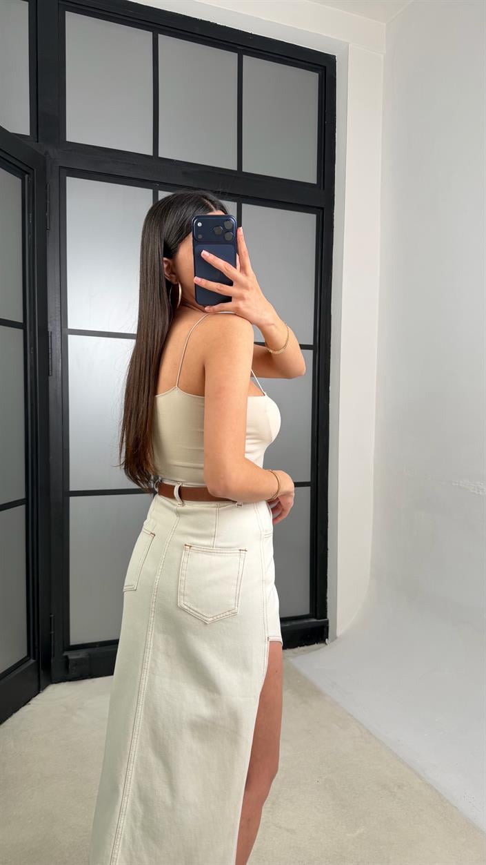 Kemik Yırtmaçlı Denim Etek GAUS-01314