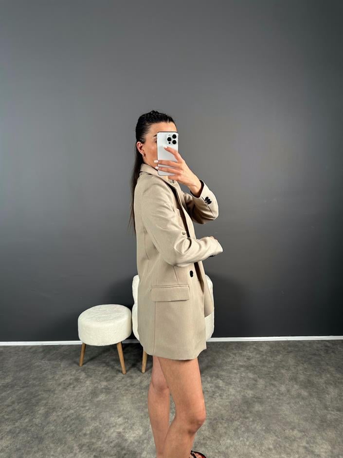 Premium Bej Astarlı Blazer Ceket 