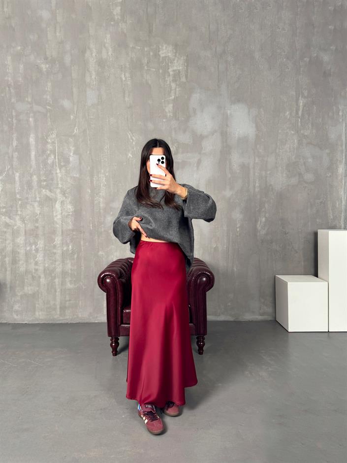 Oliv Bordo Maxi Saten Etek