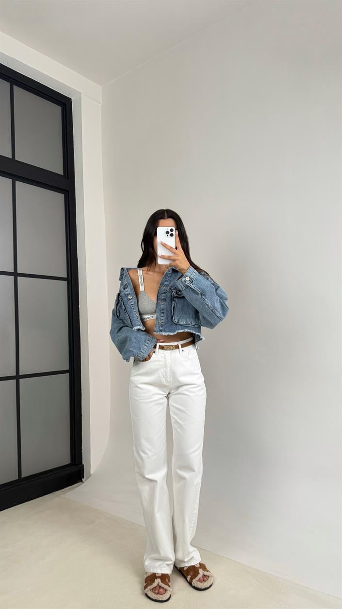 Beyaz ZR Model Straight Jean GAUS-0079